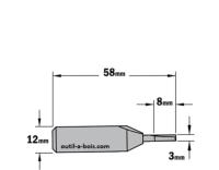 Fraise à Défoncer Carbure CMT - Diamètre 3 mm -  Hauteur 8 mm - Queue de 12 mm