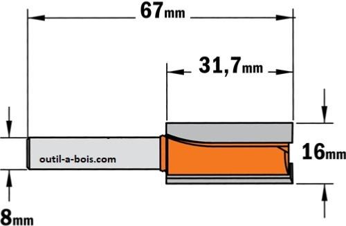 Fraise quart de rond Rayon 8mm Diamètre 16mm Queue 6mm - CncFraises