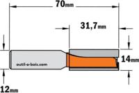 Fraise à Défoncer Carbure CMT - Diamètre 14 mm -  Hauteur 31.7 mm - Queue de 12 mm