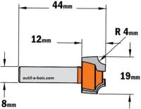 Fraise CMT pour quart de rond (sans roulement) - Rayon 4mm - queue de 8mm