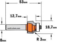 Fraise CMT pour quart de rond - Rayon 3mm - queue de 8mm