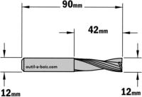 Fraise à Défoncer CMT Hélicoïdale POSITIVE - Diamètre 12 mm -  Hauteur 42 mm - Queue de 12 mm