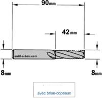 Fraise à Défoncer CMT Hélicoïdale EBAUCHE - Diamètre 8 mm -  Hauteur 42 mm - Queue de 8 mm