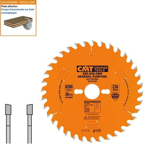 Lame circulaire CMT pour coupes de précision  - Diamètre 200mm - Alésage 30mm - 36 dents alternées - Ep 3,2/2,2 - CMT Orange tools