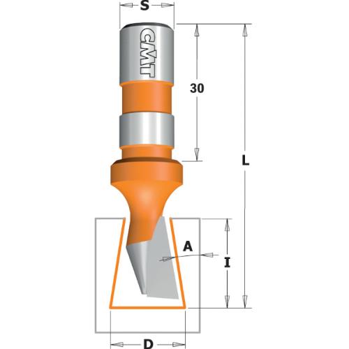Fraise CMT à Queue d'Aronde 9° - Diamètre 14 mm - Queue de 12 mm