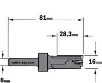 Fraise CMT à Plaquettes pour perçage et affleurage - Diamètre 16 mm -  Hauteur 28.3 mm - Queue de 8 mm