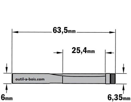 CMT 706.127.11 Fraise à affleurer avec guidage 12,7 x 25,4 mm - tige 6 mm