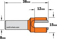 Fraise à Défoncer Carbure CMT - Diamètre 15 mm -  Hauteur 12 mm - Queue de 8 mm