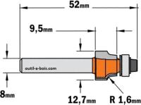 Fraise à Affleurer pour mélaminé - Rayon 1.5 mm - Queue de 8 mm avec roulement