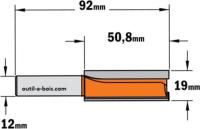 Fraise à Défoncer Carbure CMT - Diamètre 19 mm -  Hauteur 50.8 mm - Queue de 12 mm