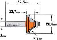Fraise CMT pour quart de rond (petit roulement) - Rayon 8mm - queue de 8mm