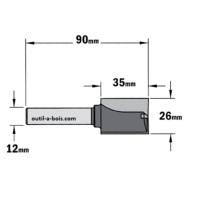 Fraise à Défoncer Carbure CMT - Diamètre 26 mm -  Hauteur 35 mm - Queue de 12 mm