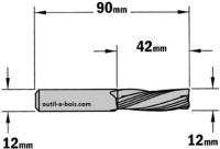 Fraise à Défoncer CMT Hélicoïdale NEGATIVE 3 Coupes - Diamètre 12 mm -  Hauteur 42 mm - Queue de 12 mm