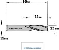 Fraise à Défoncer CMT Hélicoïdale EBAUCHE - Diamètre 12 mm -  Hauteur 42 mm - Queue de 12 mm