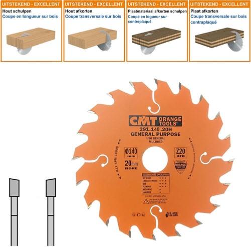 Lame circulaire CMT pour coupes transversales pour portatives  - Diamètre 140mm - Alésage 20mm - 20 dents alternées - Ep 2,4/1,4 - CMT Orange tools