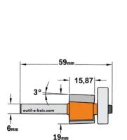 Fraise à Affleurer pour mélaminé - Diamètre 19 mm -  Hauteur 15.87 mm - Queue de 6 mm avec roulement