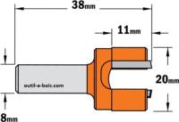 Fraise à Défoncer Carbure CMT - Diamètre 20 mm -  Hauteur 11 mm - Queue de 8 mm