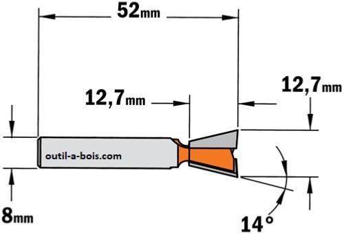 Fraise CMT à Queue d'Aronde 14° - Diamètre 12,7 mm