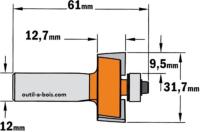 Fraise à feuillure CMT - Profondeur 9,5mm - Hauteur 12,7mm  - Queue de 12mm