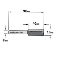 Fraise à Défoncer Carbure CMT - Diamètre 16 mm -  Hauteur 40 mm - Queue de 8 mm