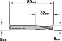 Fraise à Défoncer CMT Hélicoïdale POSITIVE - Diamètre 8 mm -  Hauteur 32 mm - Queue de 8 mm