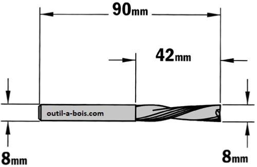 Fraise CMT hélicoïdale hss pour l'alu et le PVC, diamètre 8mm