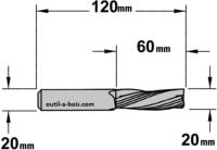 Fraise à Défoncer CMT Hélicoïdale NEGATIVE 3 Coupes - Diamètre 20 mm -  Hauteur 60 mm - Queue de 20 mm
