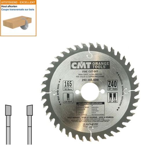 Lame circulaire CMT pour coupes transversales pour portatives - Diamètre 165mm - Alésage 30mm - 40 dents alternées - Ep 2,6/1,6 - CMT Orange tools