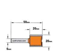 Fraise à Défoncer Carbure CMT - Diamètre 20 mm - Hauteur 20 mm - Queue de 6 mm