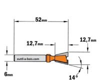 Fraise CMT à Queue d'Aronde 14° - Diamètre 12,7 mm - Queue de 6 mm