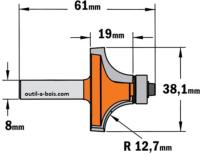 Fraise CMT pour quart de rond - Rayon 12,7mm - queue de 8mm