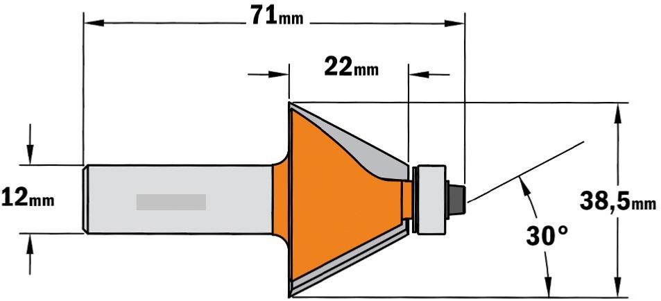 Fraise à chanfreiner CMT - Angle 22,5° - Queue de 12 mm avec