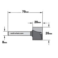 Fraise à Défoncer Carbure CMT - Diamètre 26 mm -  Hauteur 20 mm - Queue de 8 mm