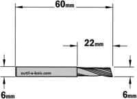 Fraise à Défoncer CMT Hélicoïdale POSITIVE 1 Coupe - Diamètre 6 mm -  Hauteur 22 mm - Queue de 6 mm