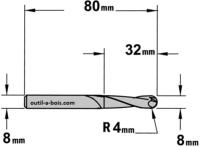 Fraise CMT à coupe hélicoidales positives profil gorge rayon de 4 mm - Diamétre 8 mm - Queue de 8 mm