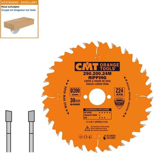 Lame circulaire CMT pour coupes en longueur pour portatives  - Diamètre 200mm - Alésage 30mm - 24 dents alternées - Ep 2,8/1,8 - CMT Orange tools