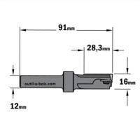Fraise CMT à Plaquettes pour perçage et affleurage - Diamètre 16 mm -  Hauteur 28.3 mm - Queue de 12 mm