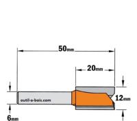 Fraise à Défoncer Carbure CMT - Diamètre 12 mm -  Hauteur 20 mm - Queue de 6 mm
