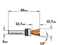 Fraise CMT à Queue d'Aronde 14° - Diamètre 12,7 mm - Queue de 6 mm avec roulement