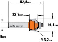 Fraise CMT pour quart de rond (petit roulement) - Rayon 3,2mm - queue de 8mm