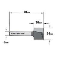 Fraise à Défoncer Carbure CMT - Diamètre 24 mm -  Hauteur 20 mm - Queue de 8 mm