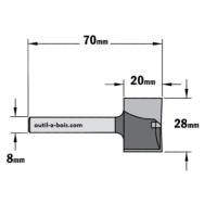 Fraise à Défoncer Carbure CMT - Diamètre 28 mm -  Hauteur 20 mm - Queue de 8 mm