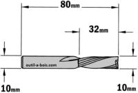 Fraise à Défoncer CMT Hélicoïdale NEGATIVE - Diamètre 10 mm -  Hauteur 32 mm - Queue de 10 mm
