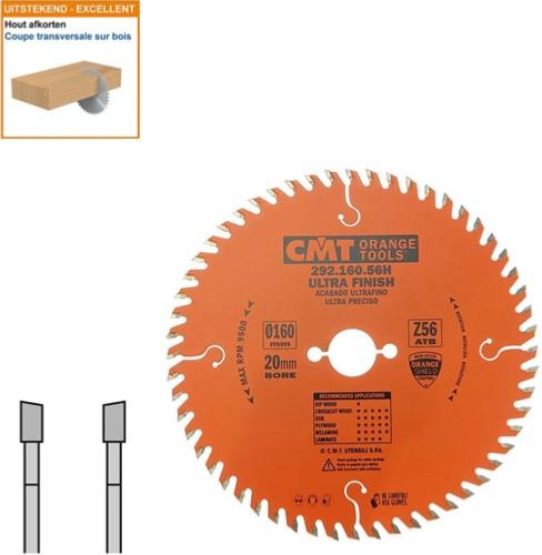 Lame circulaire CMT pour coupes transversales pour portatives - Diamètre 160mm - Alésage 20mm - 56 dents alternées - Ep 2,2/1,6 - CMT Orange tools