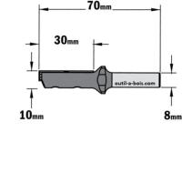 Fraise à Défoncer CMT à Plaquettes - Diamètre 10 mm -  Hauteur 30 mm - Queue de 8 mm