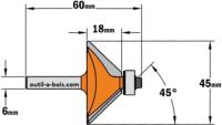 Fraise à chanfreiner CMT - Angle 45° - Hauteur 18 mm - Queue de 6 mm avec roulement
