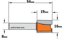 Fraise à Défoncer Carbure CMT - Diamètre 16 mm -  Hauteur 19 mm - Queue de 8 mm