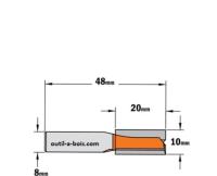 Fraise à Défoncer Carbure CMT - Diamètre 10 mm -  Hauteur 20 mm - Queue de 8 mm
