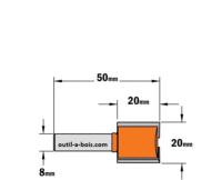 Fraise à Défoncer Carbure CMT - Diamètre 20 mm -  Hauteur 20 mm - Queue de 8 mm
