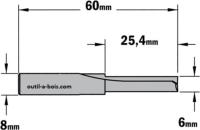 Fraise à Défoncer Carbure CMT - Diamètre 6 mm -  Hauteur 25.4 mm - Queue de 8 mm